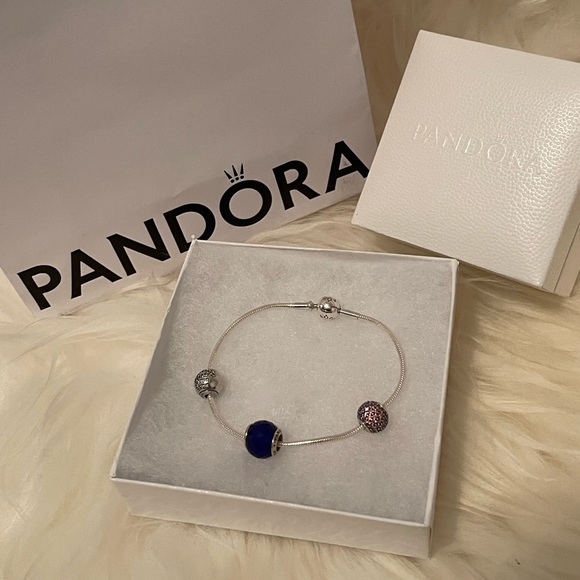 Authentic PANDORA Sterling Silver (Thin)Essence Bracelet w/3 pandora Charm (New) - Picture 3 of 5